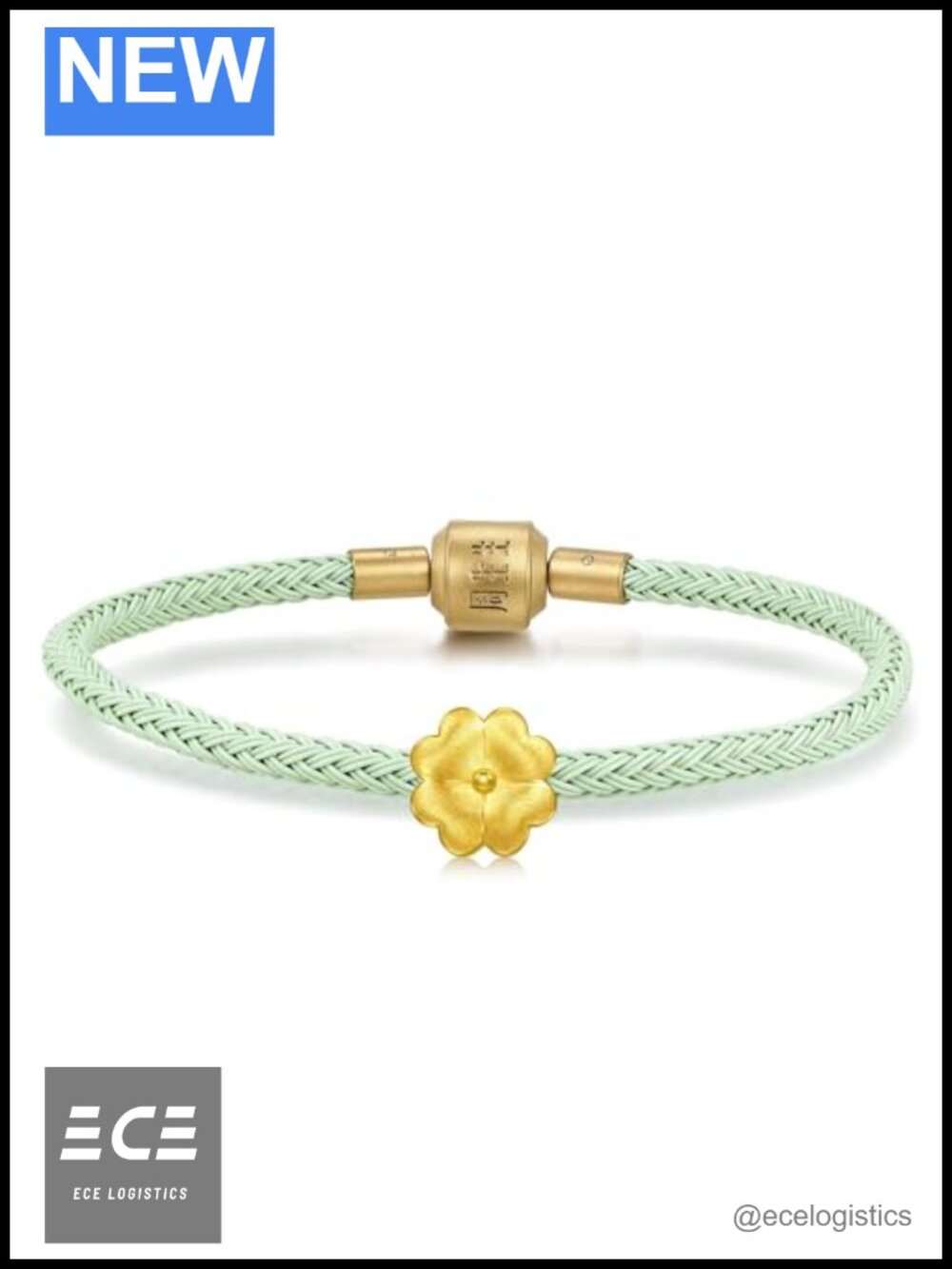 999 Gold Four-Leaf Clover Charm Bracelet 17cm Double-Sided
